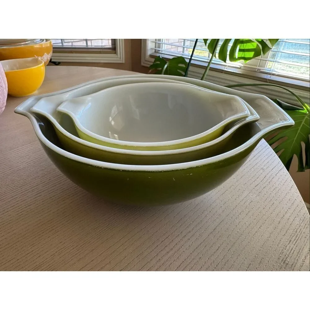 Pyrex verde avocado green 444 442 443 green 3 piece bowl set